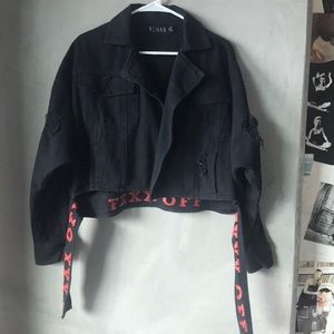 REHAB cropped distressed black denim jacket